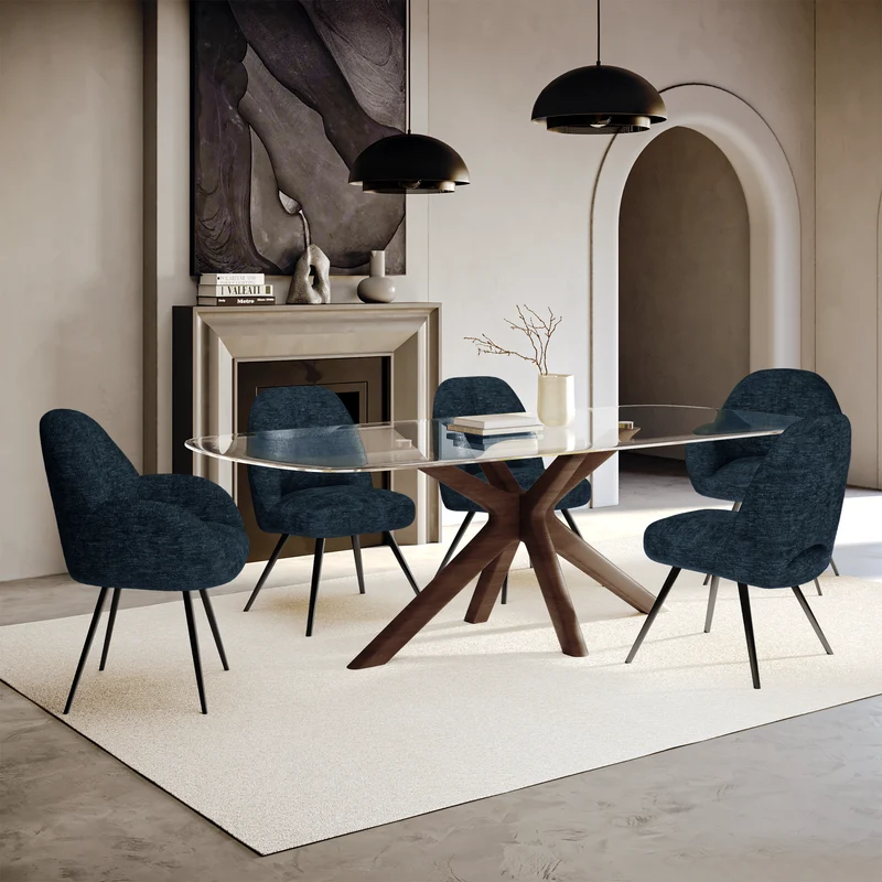 Table à manger ELYA Verre et pied noyer 200x90x76cm