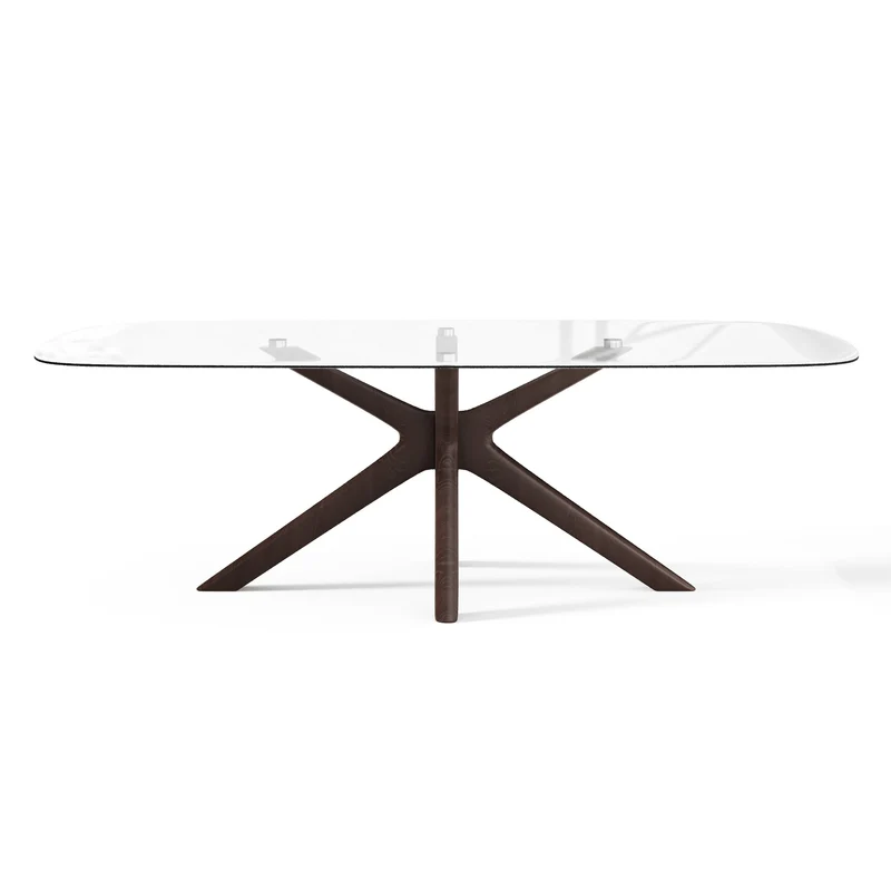 Table à manger ELYA Verre et pied noyer 200x90x76cm