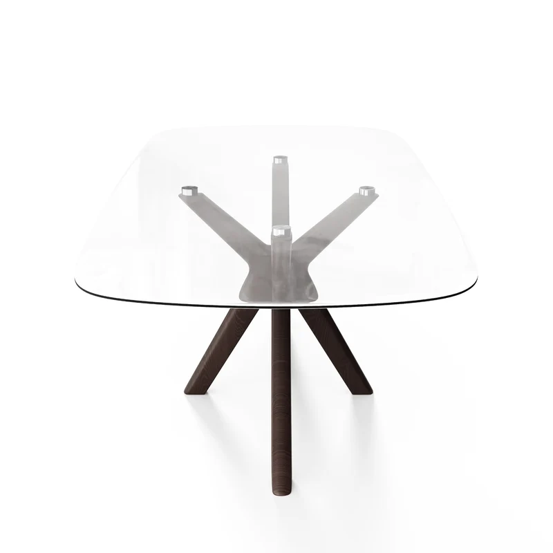 Table à manger ELYA Verre et pied noyer 200x90x76cm