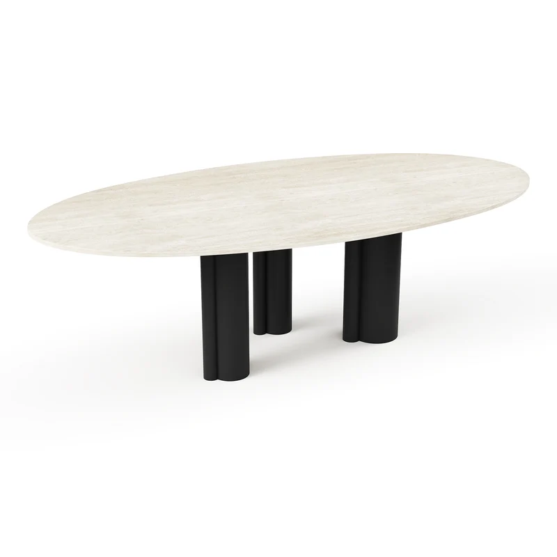 Table à manger OLIA Travertin et pieds noirs 220x110x76cm