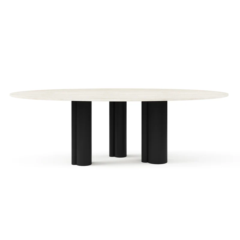 Table à manger OLIA Travertin et pieds noirs 220x110x76cm