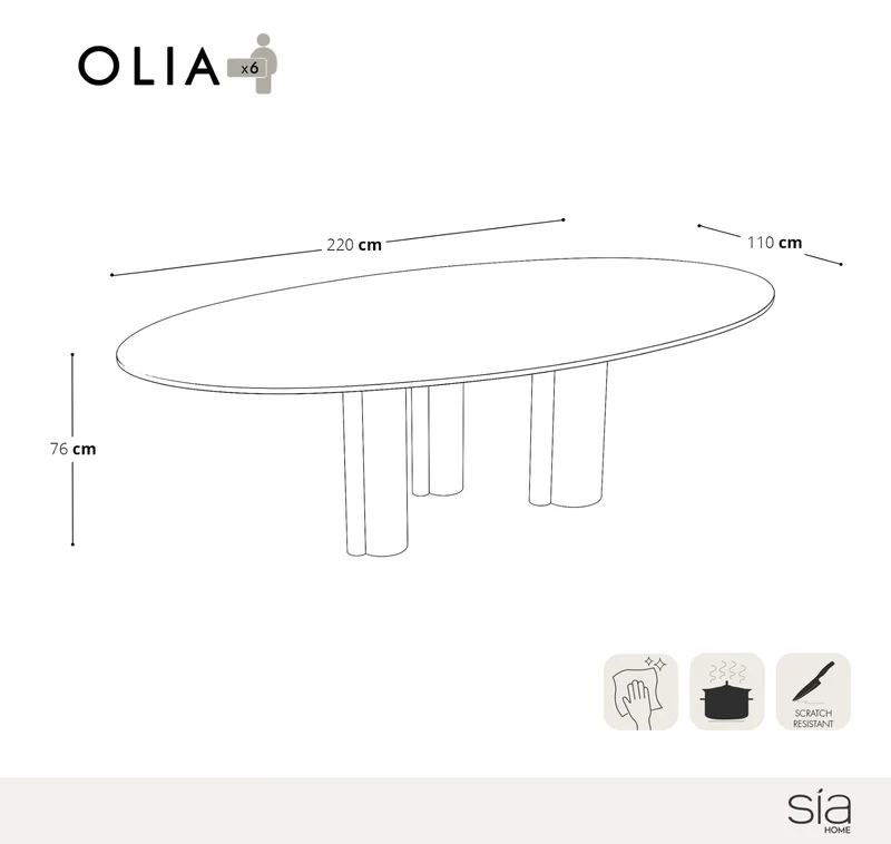 Table à manger OLIA Travertin et pieds noirs 220x110x76cm