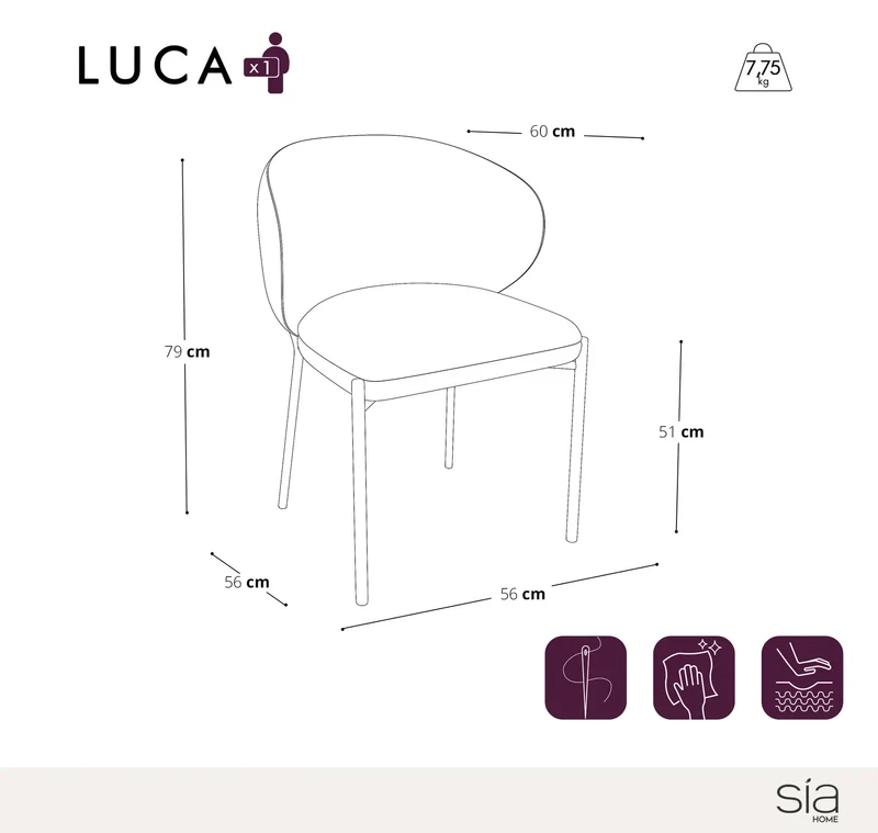 Lot de 2 Chaises Luca Velours texturé Pieds Noirs