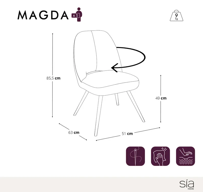 Lot de 2 chaises rotatives MAGDA velours pieds noirs