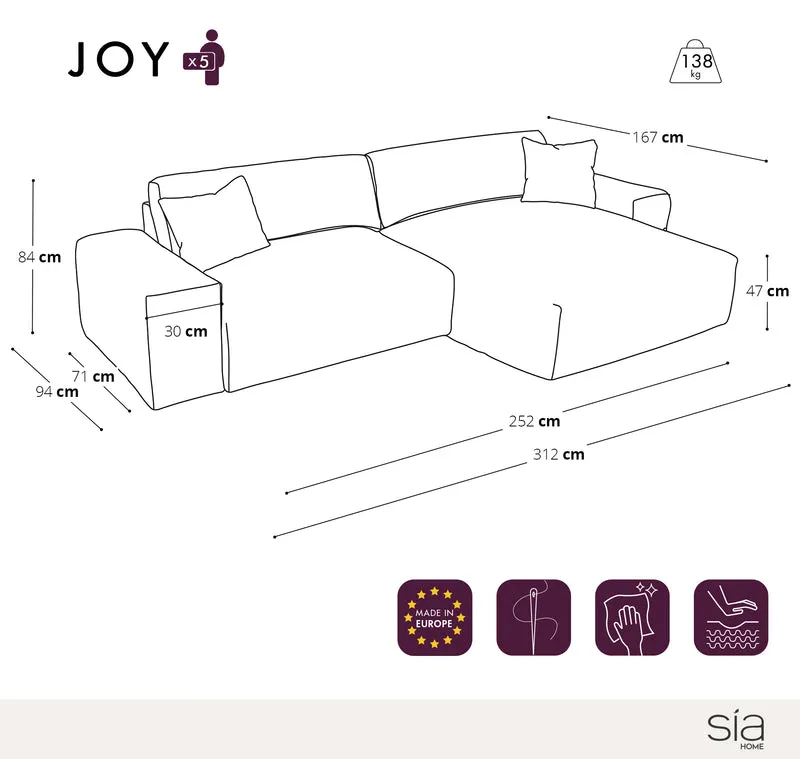 Canapé angle droit JOY Velours côtelé XXL