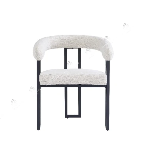 Chaises salle à manger en tweed crème – Pieds métal noir – Lots de 2/4/6 – Naia
