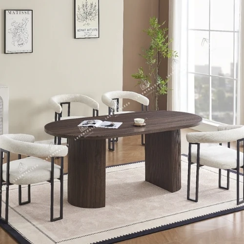 Chaises salle à manger en tweed crème – Pieds métal noir – Lots de 2/4/6 – Naia