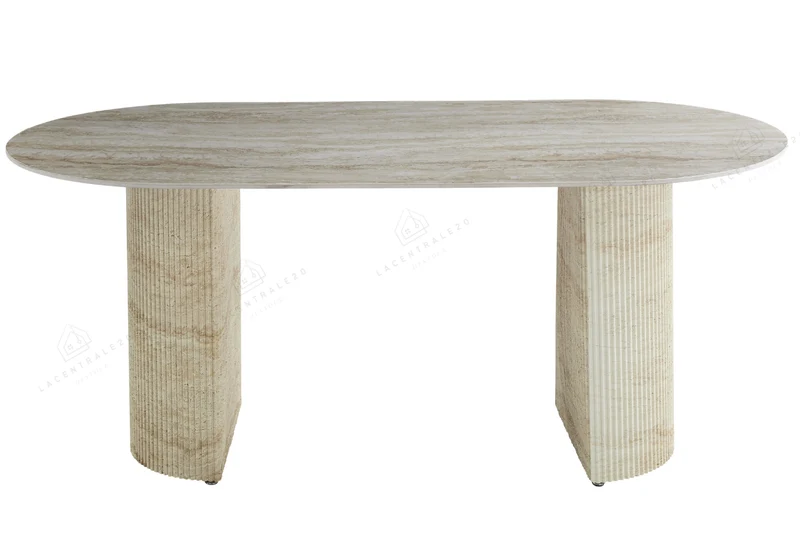 Table à manger - Effet travertin - Ovale - Anna