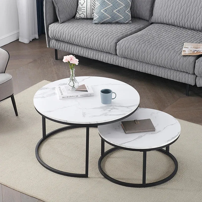 Table basse Luc — finition blanche, bois, marbre, métal