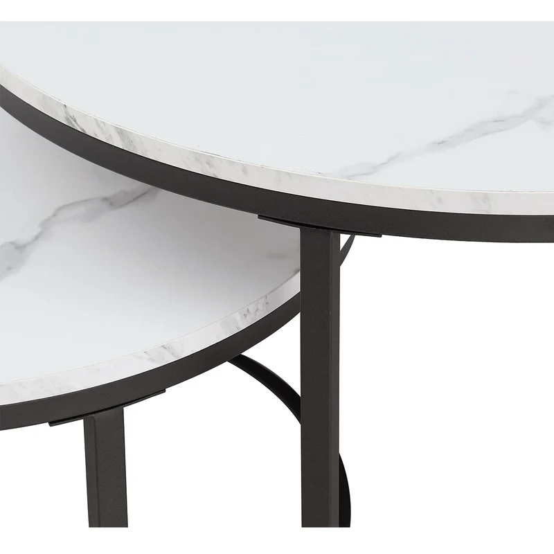 Table basse Luc — finition blanche, bois, marbre, métal