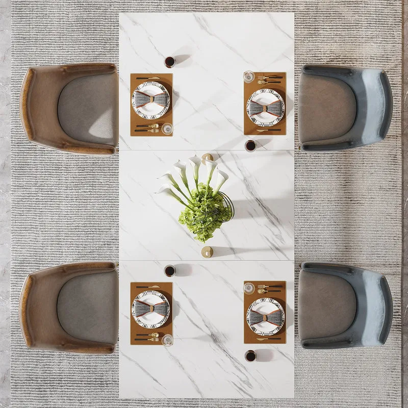 Table de salle à manger Louise — finition blanche, marbre, design contemporain, rectangulaire