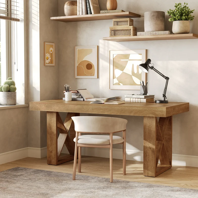 Table de salle à manger Justine — finition marron, style rustique, rectangulaire