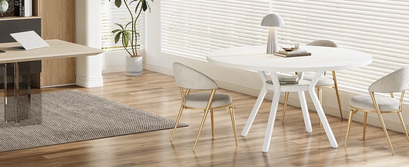 Table de salle à manger Jonathan — bois, métal, rangement intégré, ronde