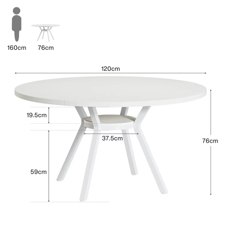 Table de salle à manger Jonathan — bois, métal, rangement intégré, ronde