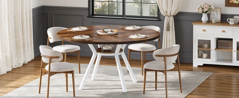 Table de salle à manger Jonathan — bois, métal, rangement intégré, ronde