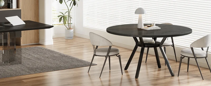 Table de salle à manger Jonathan — bois, métal, rangement intégré, ronde