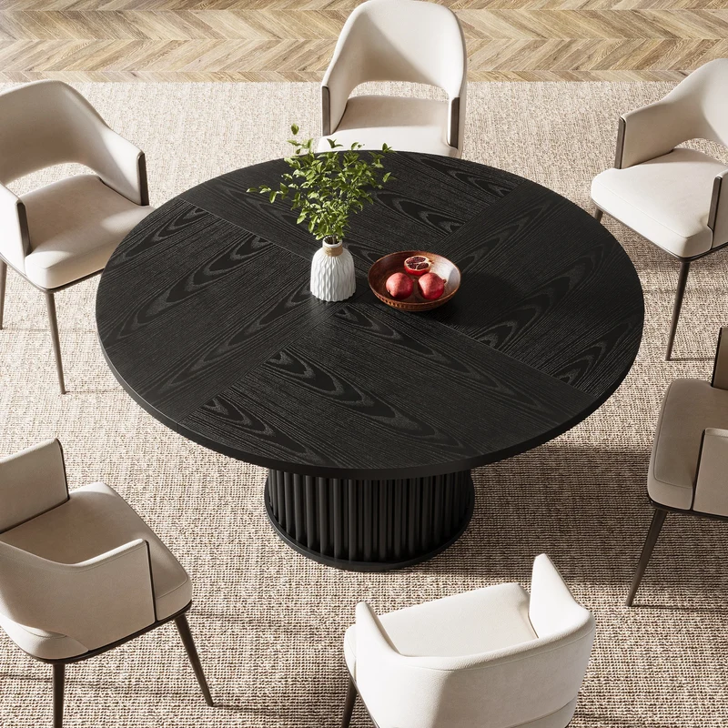 Table de salle à manger Jacinthe — finition noir, métal, ronde