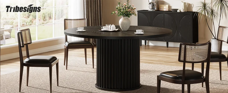 Table de salle à manger Jacinthe — finition noir, métal, ronde