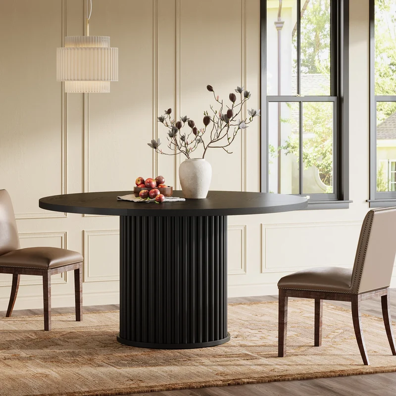 Table de salle à manger Jacinthe — finition noir, métal, ronde