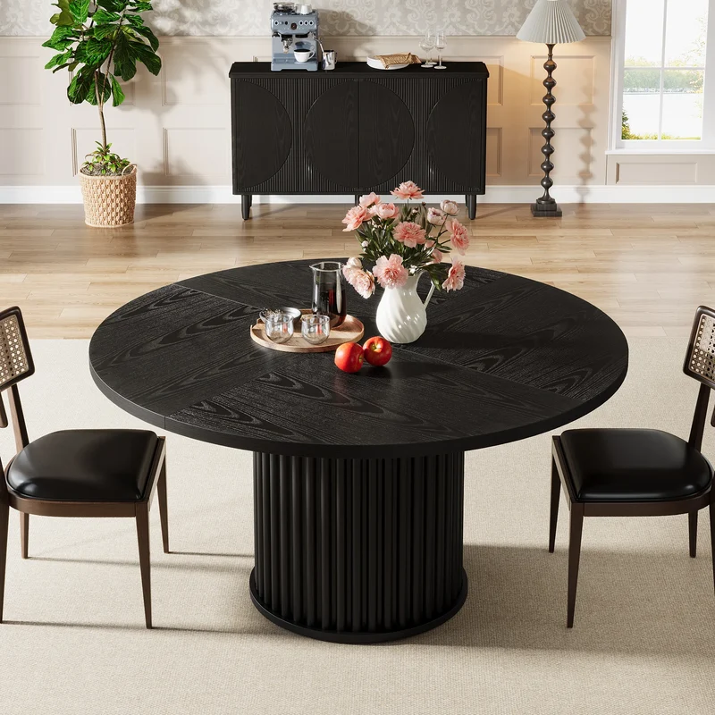 Table de salle à manger Jacinthe — finition noir, métal, ronde