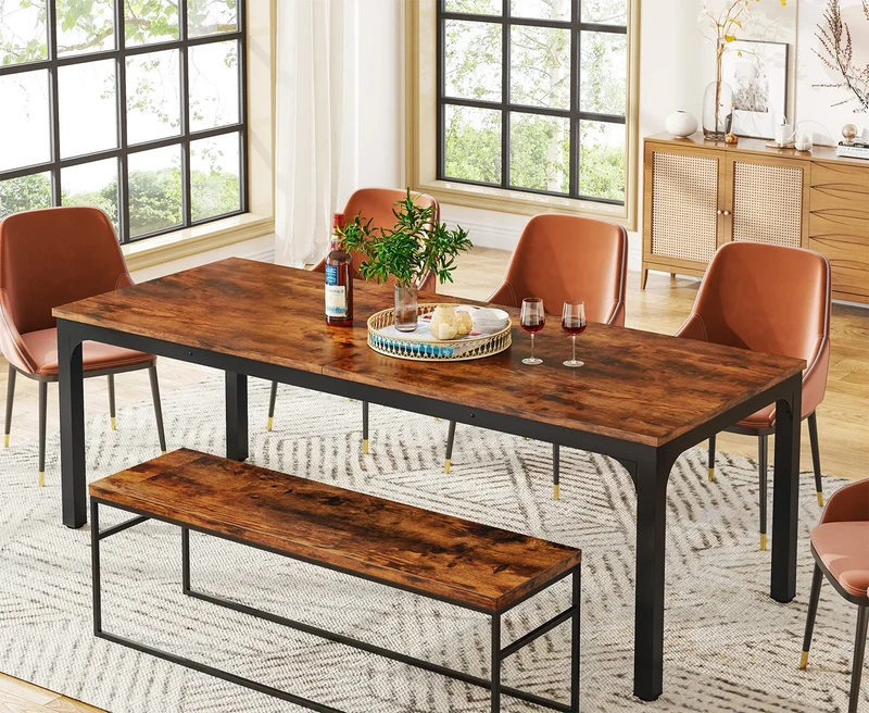 Table de salle à manger Émilie — bois, style industriel, rectangulaire