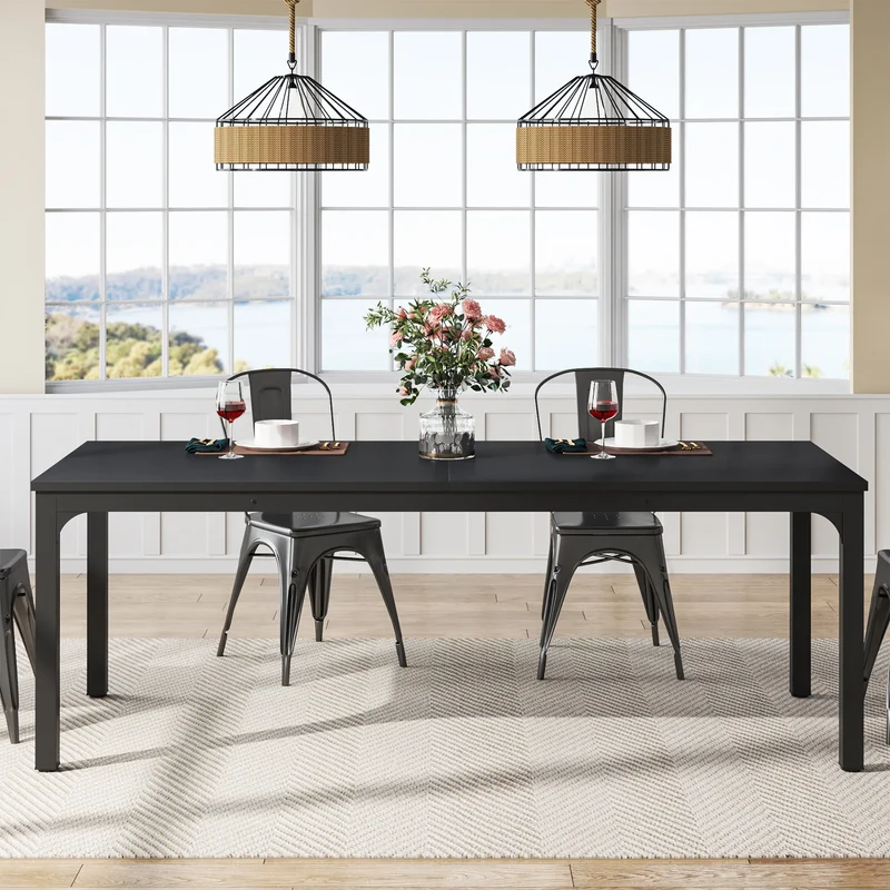 Table de salle à manger Émilie — bois, style industriel, rectangulaire