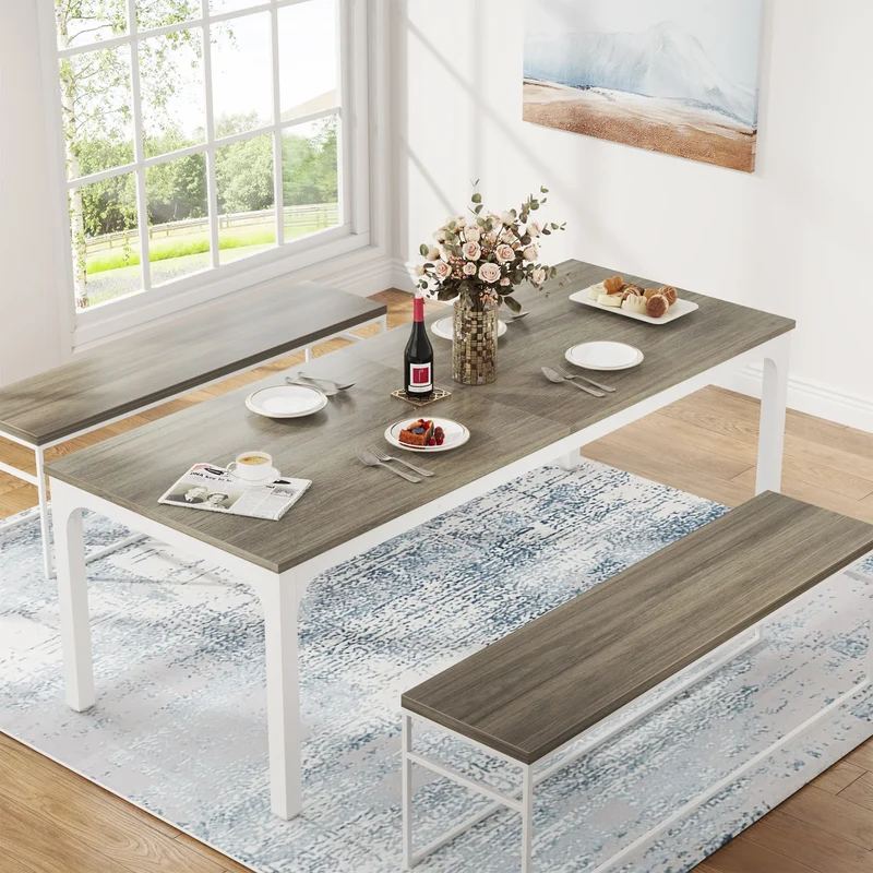 Table de salle à manger Émilie — bois, style industriel, rectangulaire