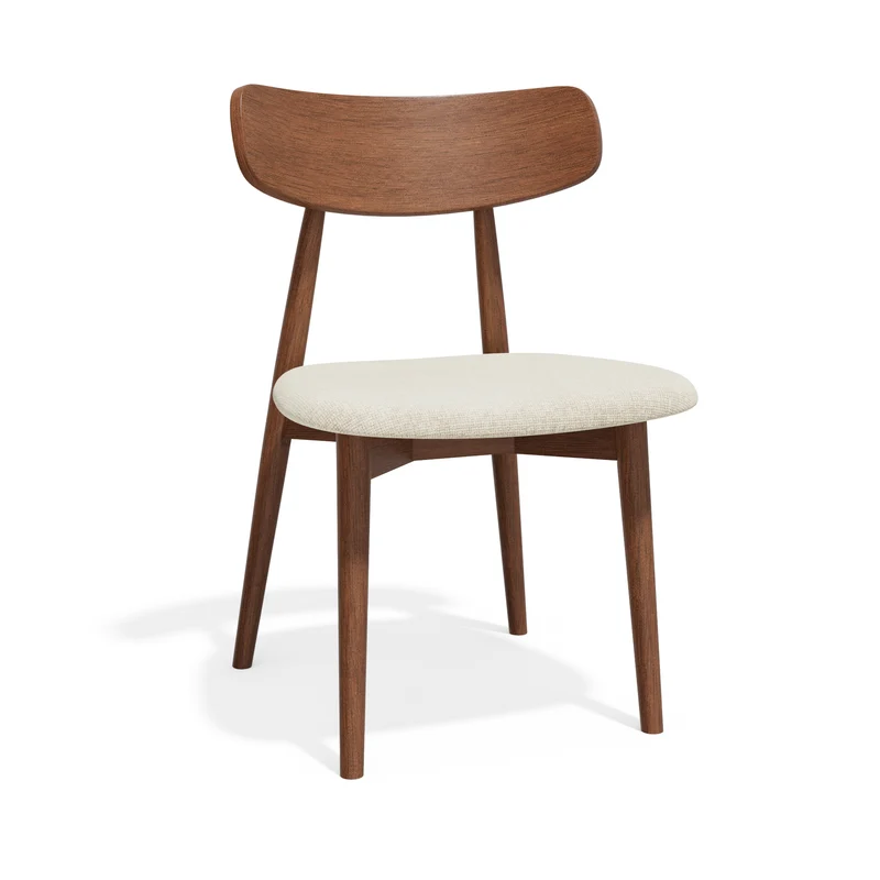 Lot de 2 chaises SEPIA velours chenillé crème et pieds noyer