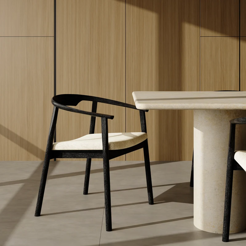 Lot de 2 chaises LORO velours chenillé crème et pieds noirs