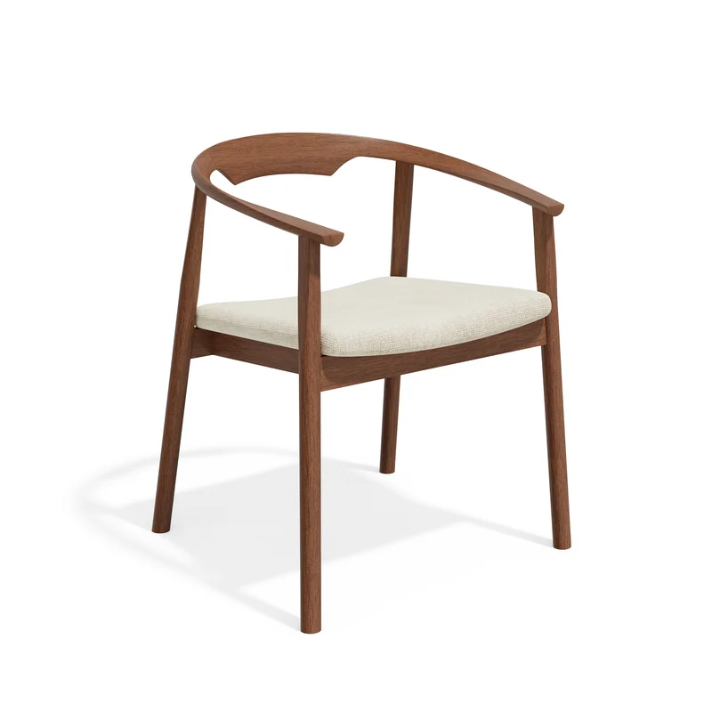 Lot de 2 chaises LORO velours chenillé crème et pieds noyer