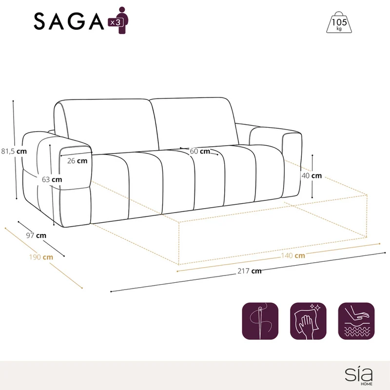 Canapé 3 places convertible SAGA velours texturé