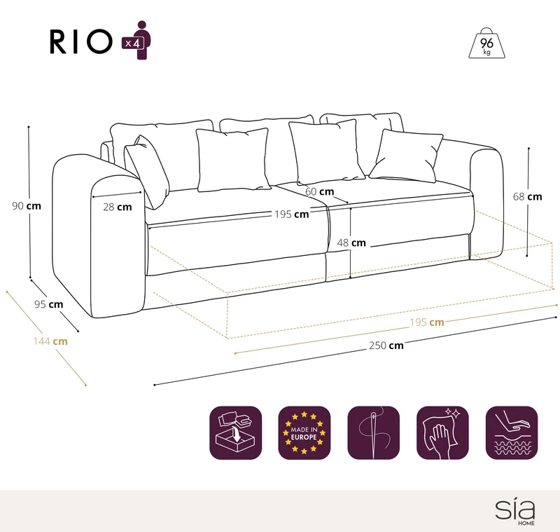 Canapé convertible 3,4 places avec coffre RIO Velours gaufré