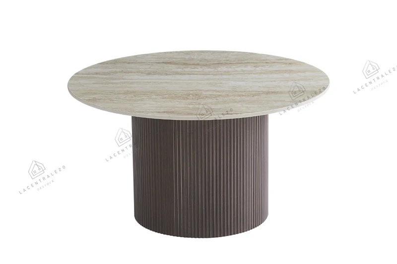 Table basse - Effet travertin et Noyer - Famous