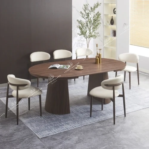 Table à manger - Extensible - Effet Noyer - Ronde - Siena