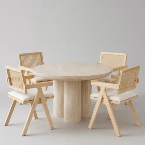 Table à manger - Effet Travertin - Ronde - Nova