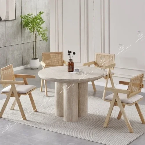 Table à manger - Effet Travertin - Ronde - Nova