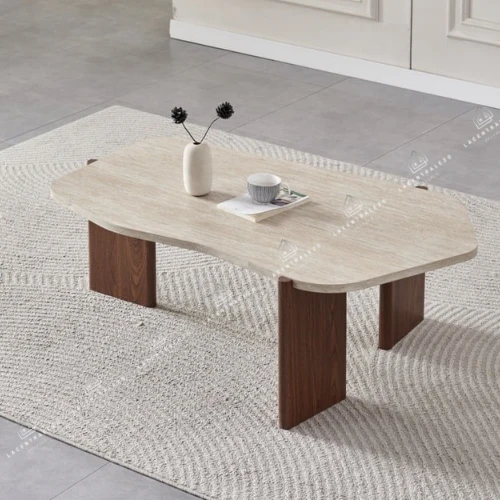 Table basse - Effet Travertin et Noyer - Zora