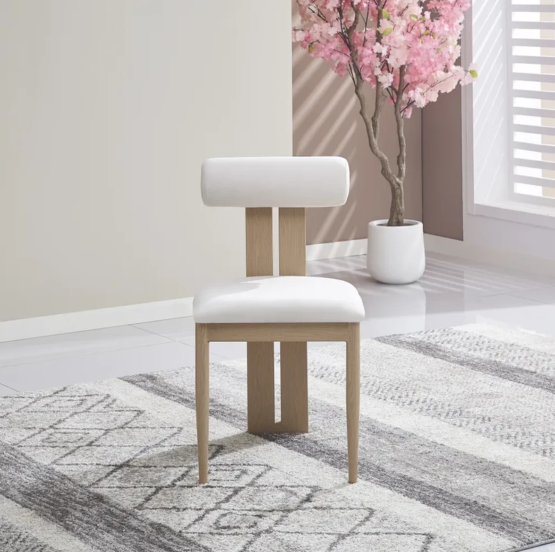Chaise salle à manger – velours beige - pied effet bois – Lot de 2/4 – Boudin