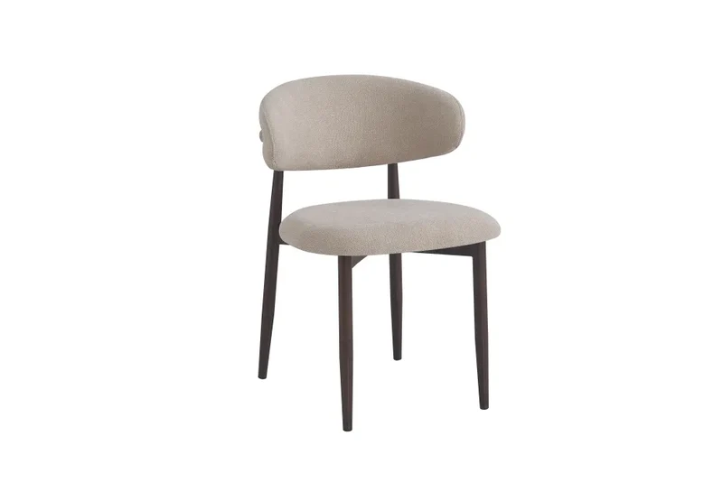 Chaise salle à manger – tissu moka - pied effet noyer grain – Lot de 2/4 – Lucile