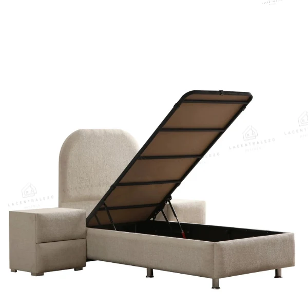 Lit coffre - 1 place - Beige - Jade