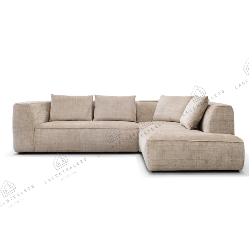Canapé d'angle - Tissu Chenille beige - Monaco
