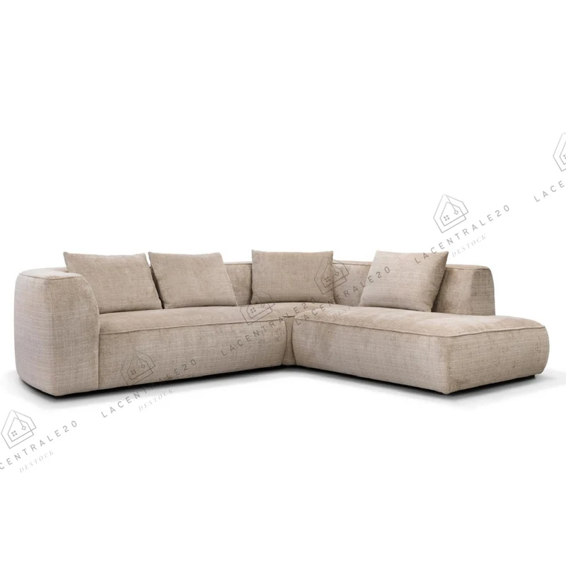 Canapé d'angle - Tissu Chenille beige - Monaco