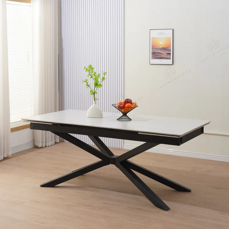 Table à manger - Extensible - céramique travertin Blanc - Nana