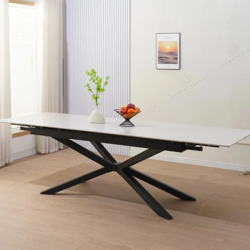 Table à manger - Extensible - céramique travertin Blanc - Nana