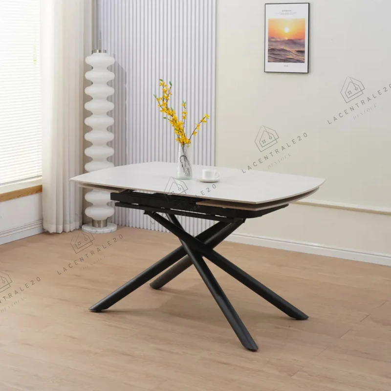 Table à manger - Extensible - Céramique Travertin Blanc - Nysa