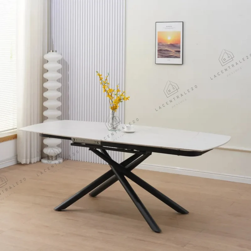 Table à manger - Extensible - Céramique Travertin Blanc - Nysa