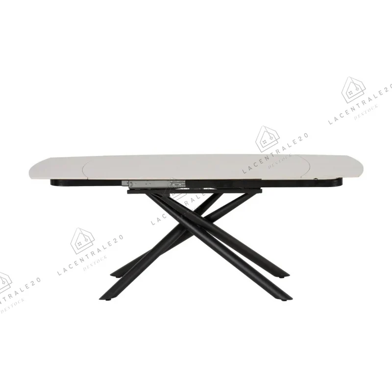 Table à manger - Extensible - Céramique Travertin Blanc - Nysa
