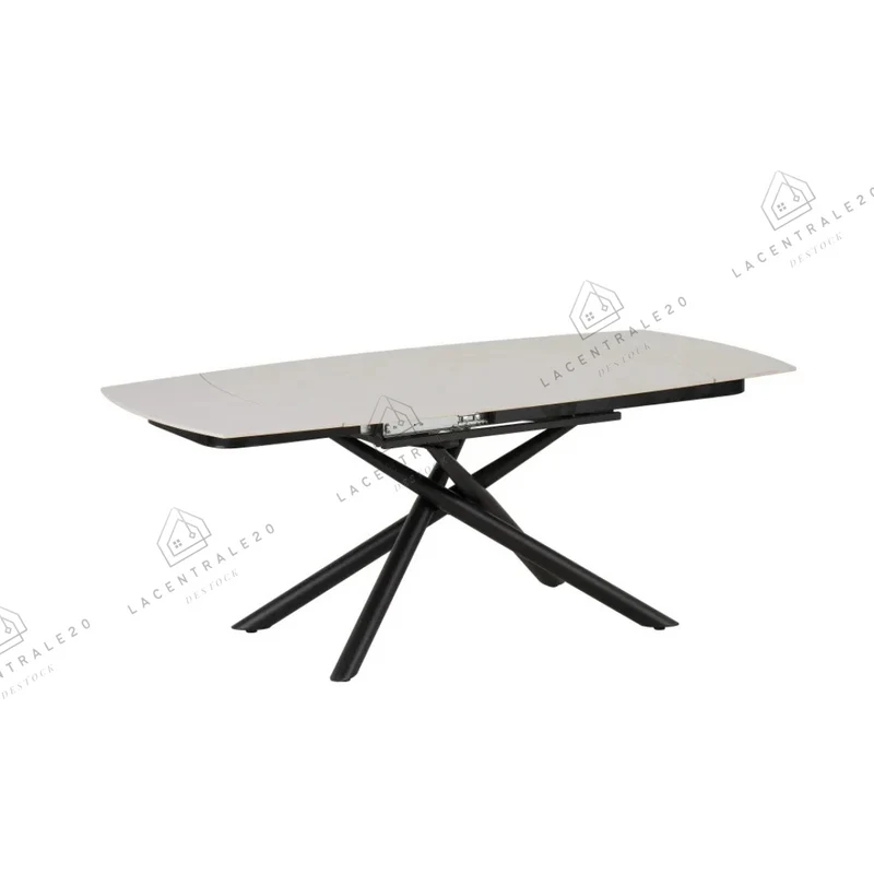 Table à manger - Extensible - Céramique Travertin Blanc - Nysa