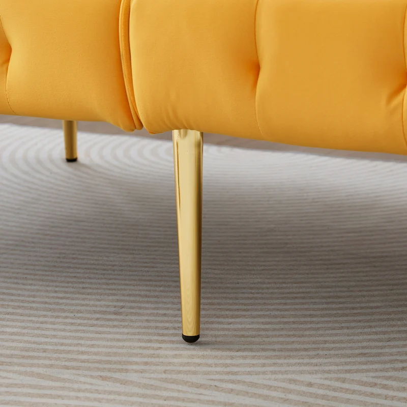 Canapé-lit 2 places convertible en velours jaune 3 positions 2 coussins et pieds métal doré 178x82x70cm MODERNROOMSET