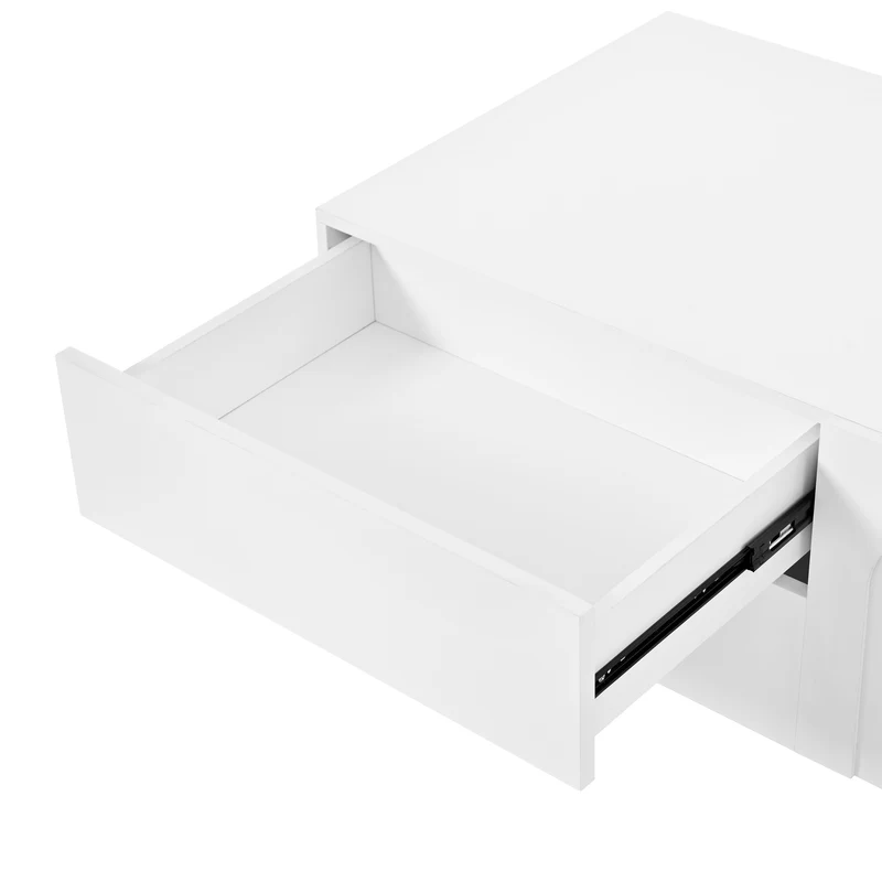 Table basse blanche rectangulaire motif arc 2 tiroirs et 2 portes 100x50cm MODERNDESKSET